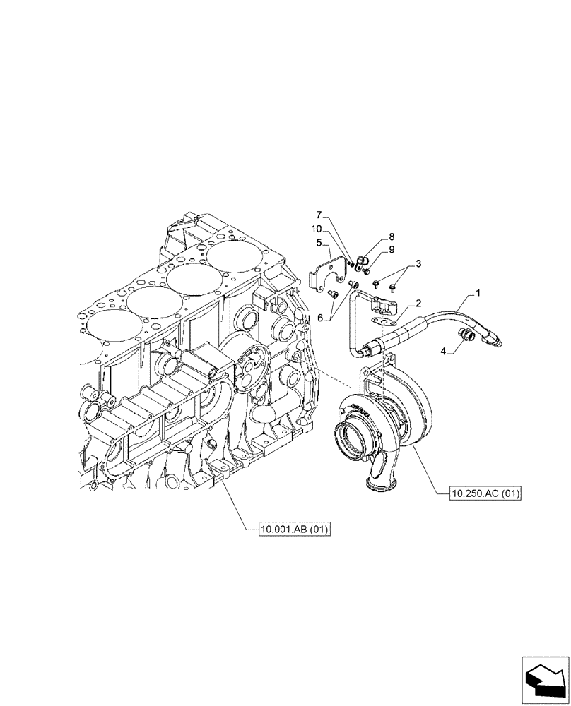 Схема запчастей Case IH F2CFA613A E001 - (10.250.AD) - TURBO OIL INLET PIPE (10) - ENGINE