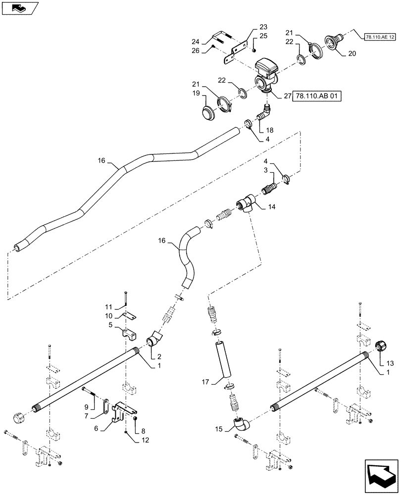 Схема запчастей Case IH 2240 - (78.110.AE[11]) - BOOM PLUMBING, LH, OUTER, 20" NOZZLE SPACING, 6 SECTION, 80 (78) - SPRAYING