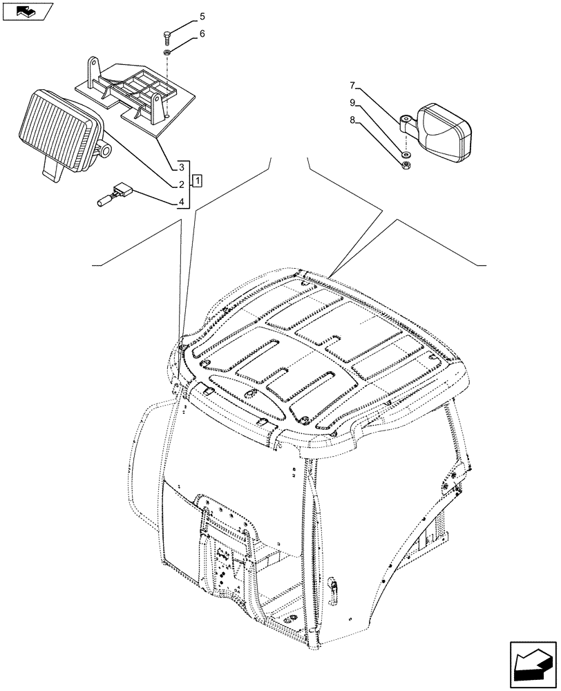 Схема запчастей Case IH MAXXUM 120 - (55.404.BS[02]) - VAR - 743717, 330786 - WORK LAMP (55) - ELECTRICAL SYSTEMS