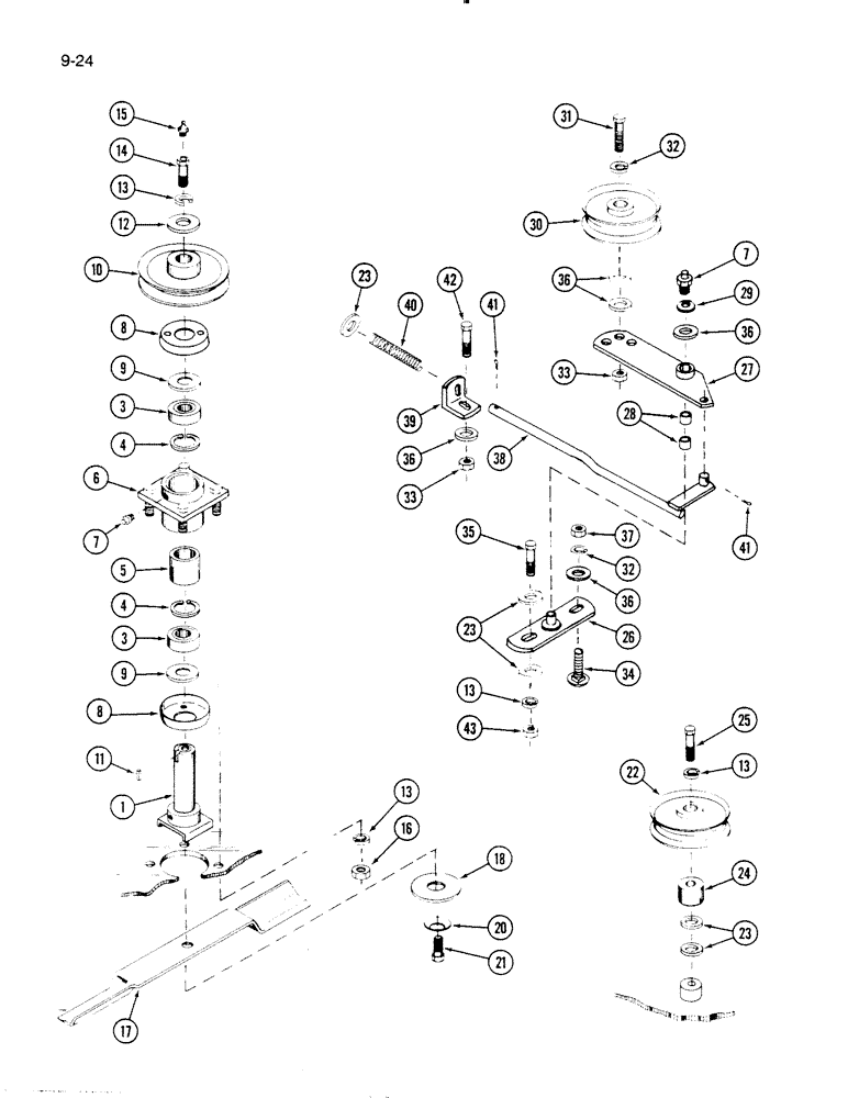 Схема запчастей Case IH 72RS - (9-024) - PULLEYS, BLADES AND SPINDLES, 72RS MOWER (03) - CHASSIS/MOUNTED EQUIPMENT