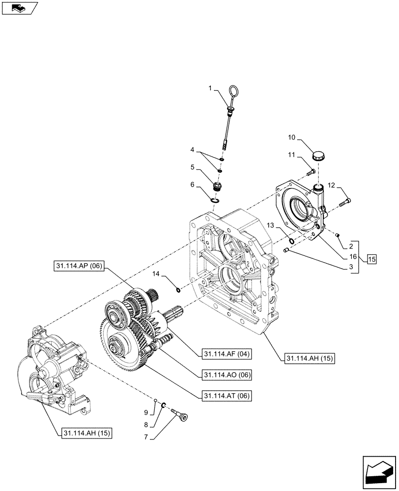 Схема запчастей Case IH FARMALL 115C - (31.114.AH[16]) - VAR - 743594 - PTO 540/1000 RPM, HYDRAULIC, CASING, OIL FILL & DIPSTICK - ISO (31) - IMPLEMENT POWER TAKE OFF