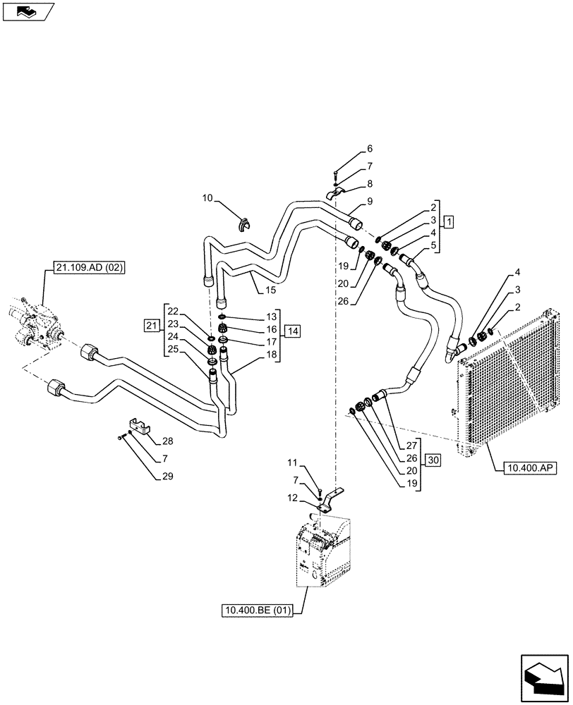 Схема запчастей Case IH MAXXUM 120 - (21.109.AD[01]) - VAR- 390283 - TRANSMISSION, COOLING SYSTEM LINE (21) - TRANSMISSION