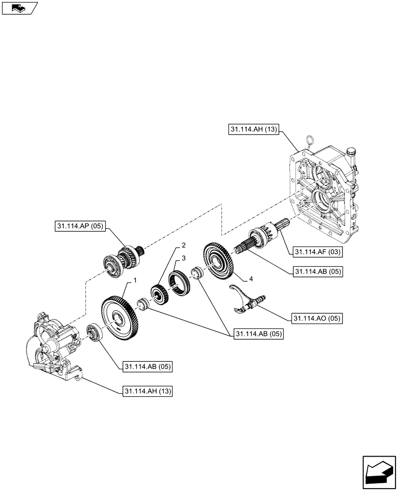 Схема запчастей Case IH FARMALL 115C - (31.114.AT[05]) - VAR - 743594 - PTO 540/1000 RPM, HYDRAULIC, DRIVEN GEAR - NA (31) - IMPLEMENT POWER TAKE OFF