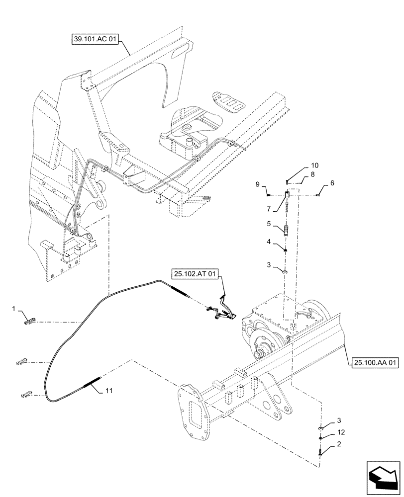 Схема запчастей Case IH 9230 - (25.102.AT[02]) - CABLE, DIFFERENTIAL LOCK (25) - FRONT AXLE SYSTEM