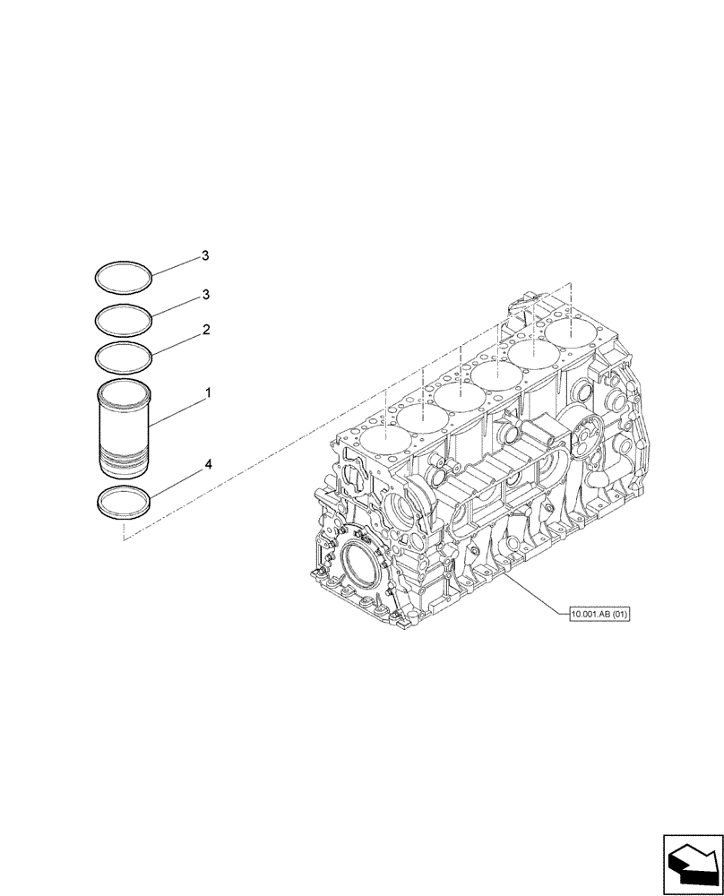 Схема запчастей Case IH F2CFA613A E001 - (10.001.AB[02]) - CYLINDER, LINER (10) - ENGINE