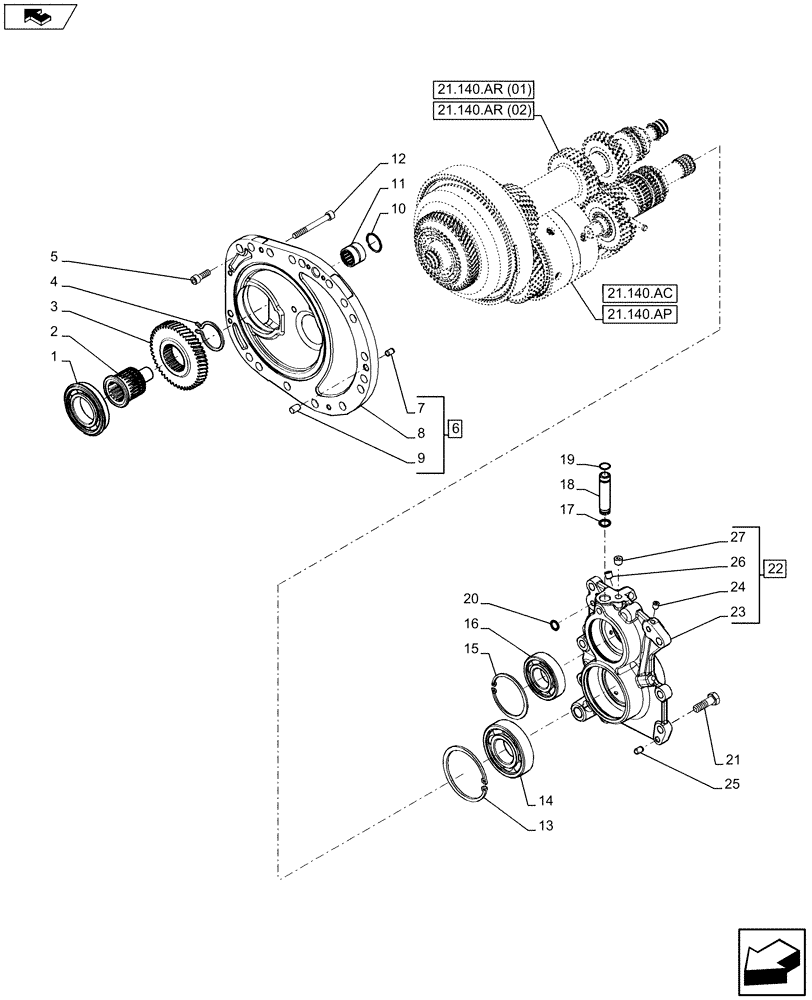 Схема запчастей Case IH MAXXUM 110 - (21.140.AN) - VAR - 390283 - TRANSMISSION, SHAFT, COVER (21) - TRANSMISSION