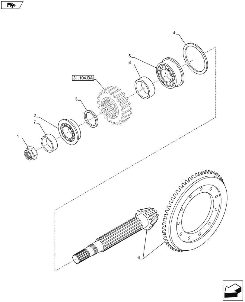 Схема запчастей Case IH MAXXUM 120 - (27.106.AA) - VAR - 330800, 332805, 390283, 390801 - REAR AXLE, BEVEL PINION (27) - REAR AXLE SYSTEM