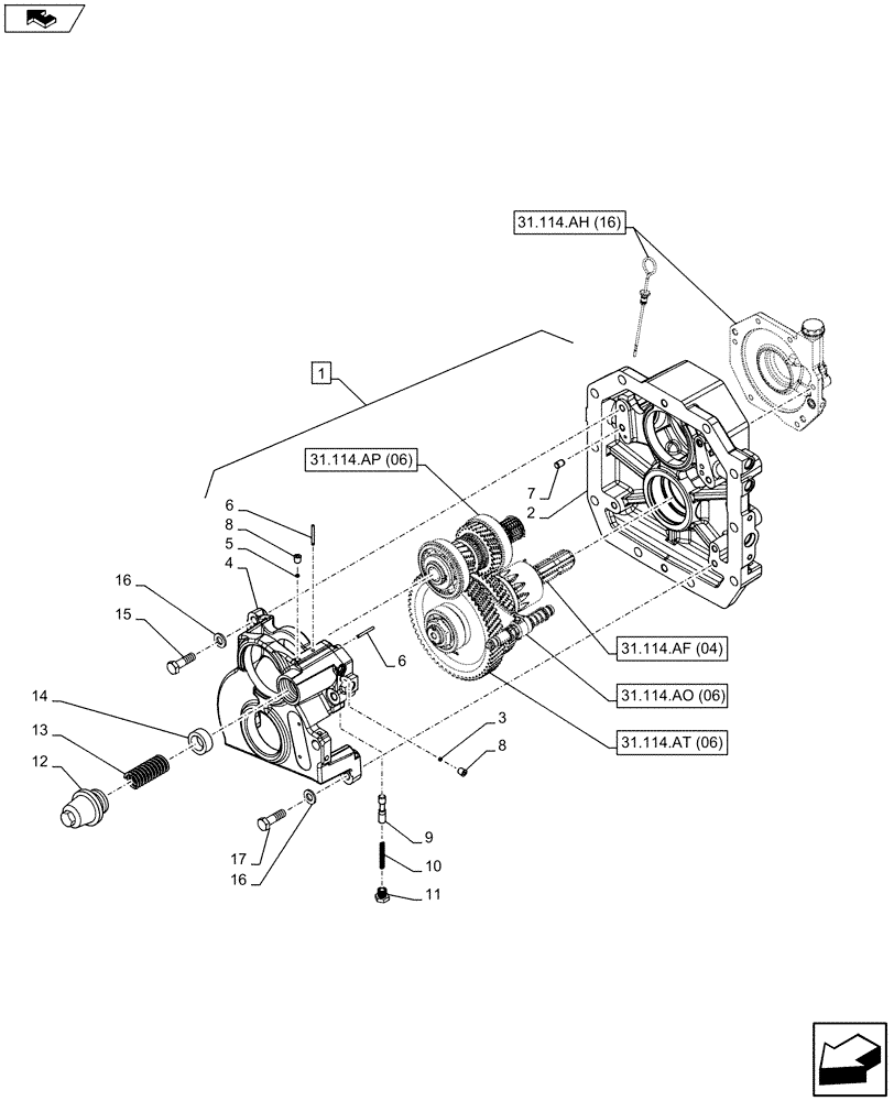 Схема запчастей Case IH FARMALL 115C - (31.114.AH[15]) - VAR - 743594 - PTO 540/1000 RPM, HYDRAULIC, CASING - ISO (31) - IMPLEMENT POWER TAKE OFF