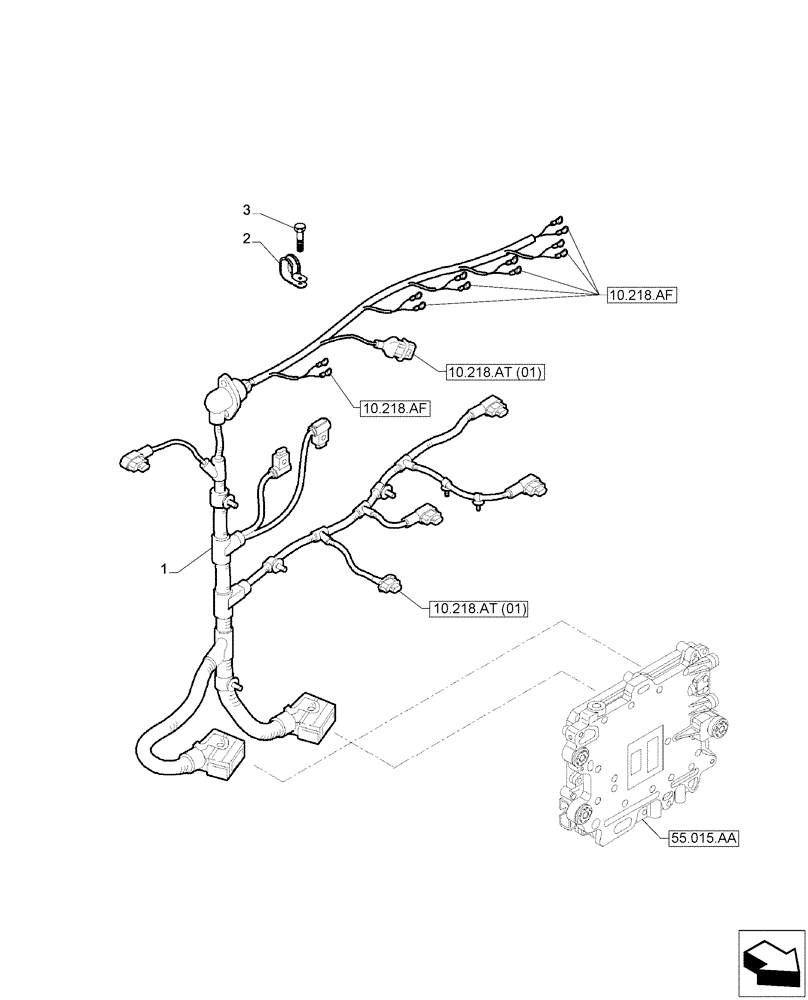 Схема запчастей Case IH F2CFA613A E001 - (55.015.AB[01]) - ENGINE, HARNESS (55) - ELECTRICAL SYSTEMS