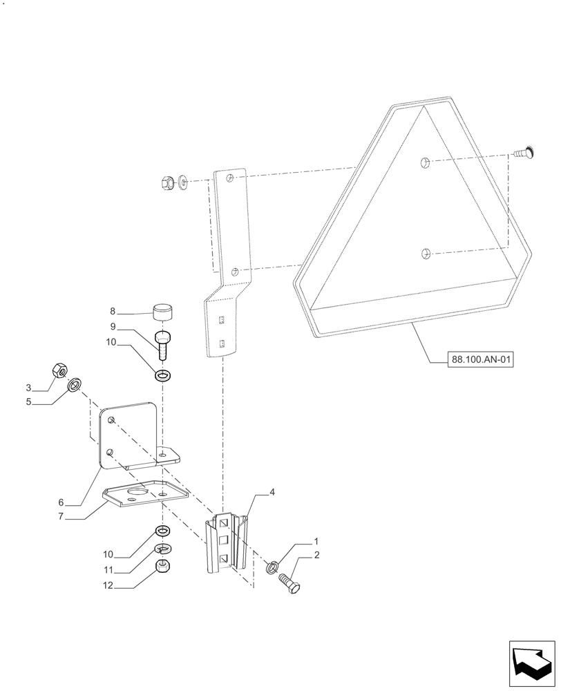 Схема запчастей Case IH FARMALL 110A - (88.100.AN[02]) - WARNING TRIANGLE, CAB (88) - ACCESSORIES