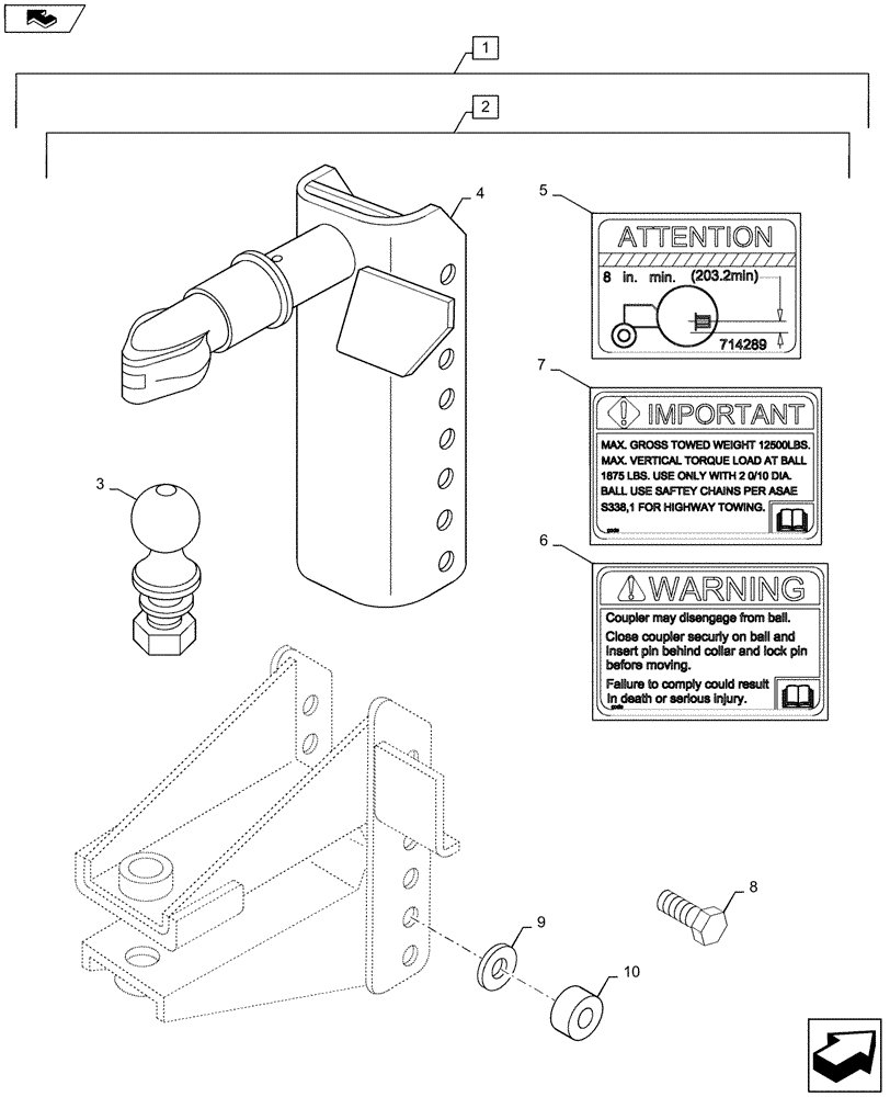 Схема запчастей Case IH SBX550 - (88.037.01) - DIA KIT, BALL HITCH (88) - ACCESSORIES