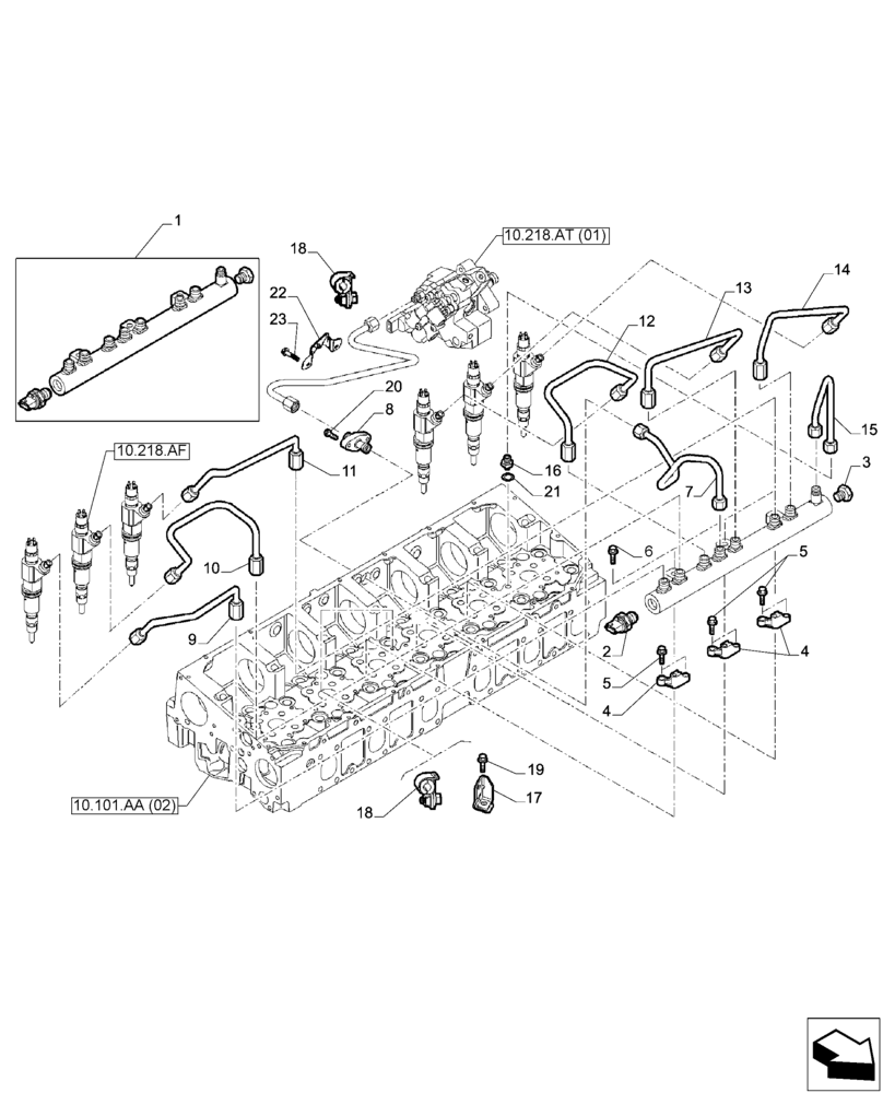 Схема запчастей Case IH F2CFA613A E001 - (10.218.AA) - INJECTION PIPE (10) - ENGINE