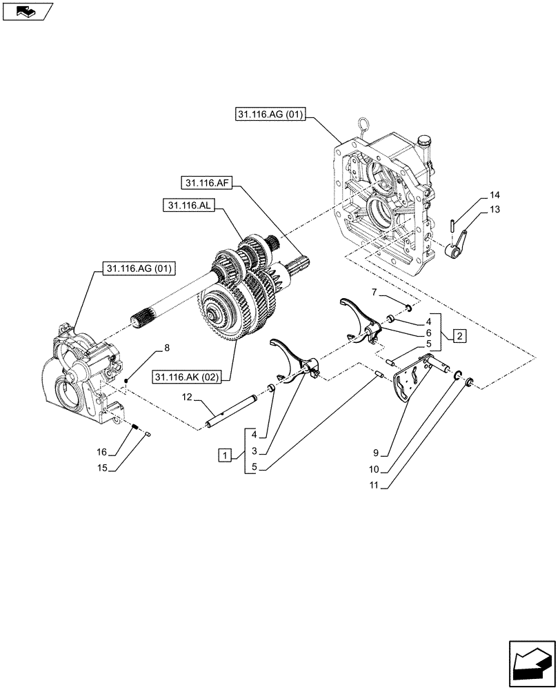 Схема запчастей Case IH FARMALL 115C - (31.116.AK[03]) - VAR - 743768 - PTO 540/540E/1000 RPM, HYDRAULIC, SHIFTER FORK (31) - IMPLEMENT POWER TAKE OFF