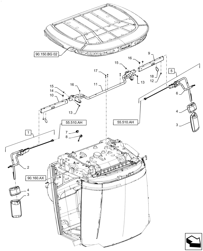 Схема запчастей Case IH 5130 - (90.118.BM[02]) - VAR - 425358 - ELECTRIC MIRROR (90) - PLATFORM, CAB, BODYWORK AND DECALS