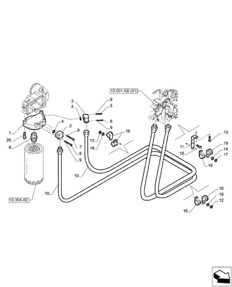 Схема запчастей Case IH F2CFA613A E001 - (10.304.AF) - OIL LINE (10) - ENGINE