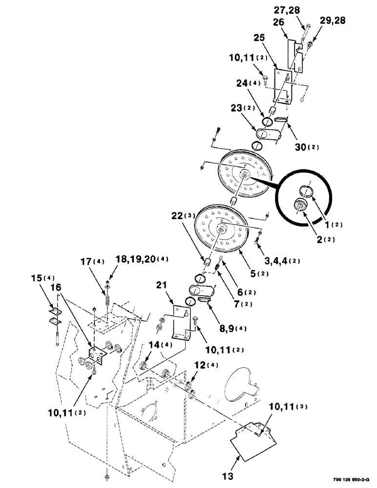 Схема запчастей Case IH 8465 - (6-10) - THREADER PULLEY AND GUIDE ASSEMBLIES, TWINE (14) - BALE CHAMBER