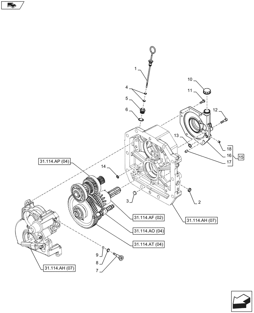 Схема запчастей Case IH FARMALL 95C - (31.114.AH[08]) - VAR - 743594 - PTO 540/1000 RPM, HYDRAULIC, CASING, OIL FILL & DIPSTICK - NA (31) - IMPLEMENT POWER TAKE OFF