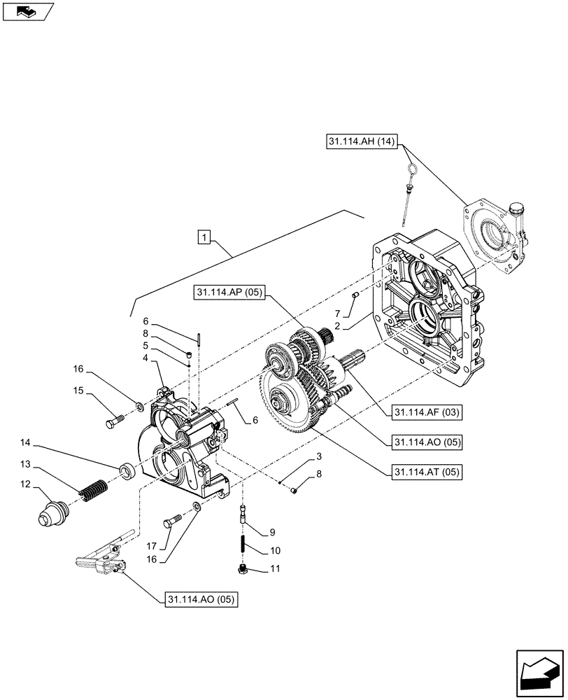 Схема запчастей Case IH FARMALL 115C - (31.114.AH[13]) - VAR - 743594 - PTO 540/1000 RPM, HYDRAULIC, CASING - NA (31) - IMPLEMENT POWER TAKE OFF