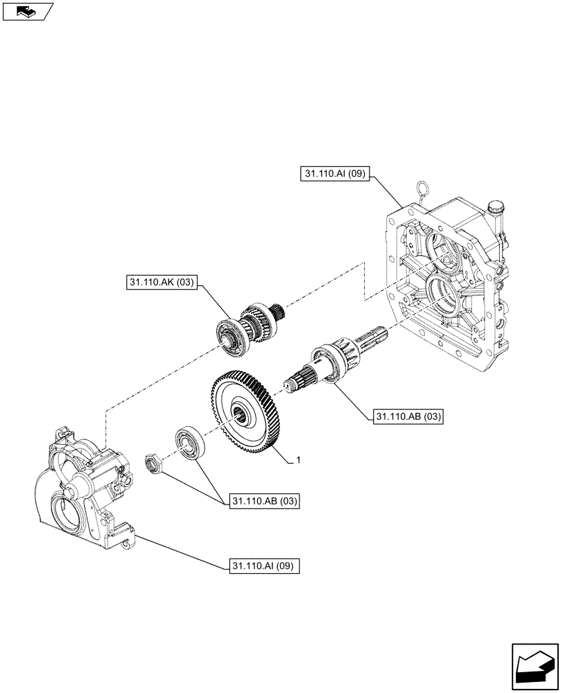 Схема запчастей Case IH FARMALL 115C - (31.110.AR[03]) - VAR - 743565 - PTO 540 RPM, HYDRAULIC, DRIVING GEAR (31) - IMPLEMENT POWER TAKE OFF