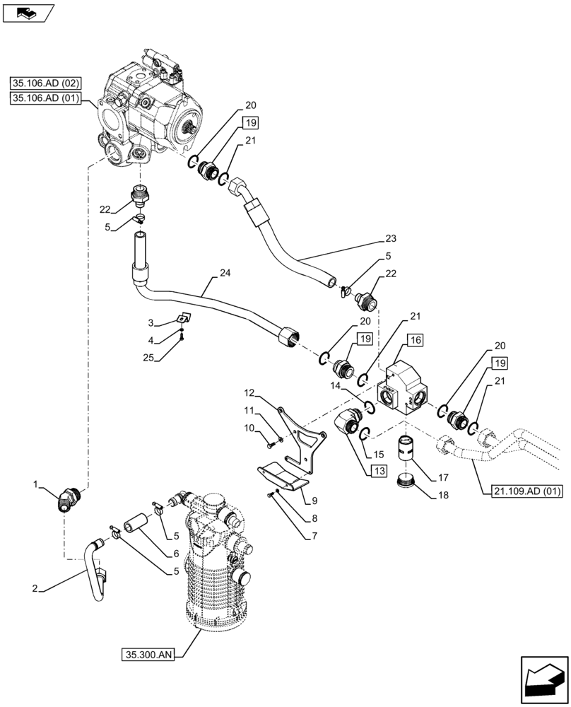 Схема запчастей Case IH MAXXUM 120 - (21.109.AD[02]) - VAR- 390283 - TRANSMISSION, COOLING SYSTEM LINE (21) - TRANSMISSION