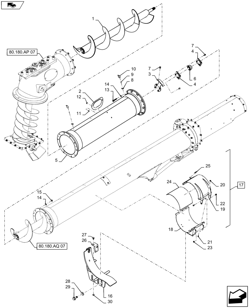 Схема запчастей Case IH 7230 - (80.180.AP[08]) - VAR - 425353, 425356 - UNLOADING TUBE, HIGH SPEED, EXTENSION, ASSY (80) - CROP STORAGE/UNLOADING