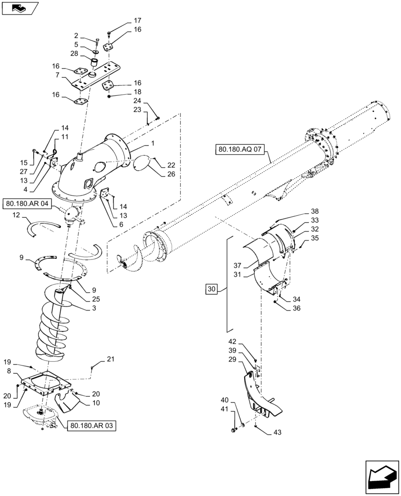 Схема запчастей Case IH 7230 - (80.180.AP[07]) - VAR - 425353, 425356 - UNLOADING TUBE, AUGER ASSY, HIGH SPEED, FOLDING (80) - CROP STORAGE/UNLOADING