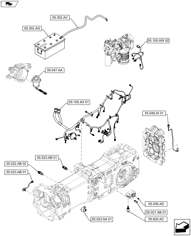 Схема запчастей Case IH MAXXUM 125 - (55.000.00[02]) - SECTION INDEX - ELECTRICAL SYSTEMS (55) - ELECTRICAL SYSTEMS