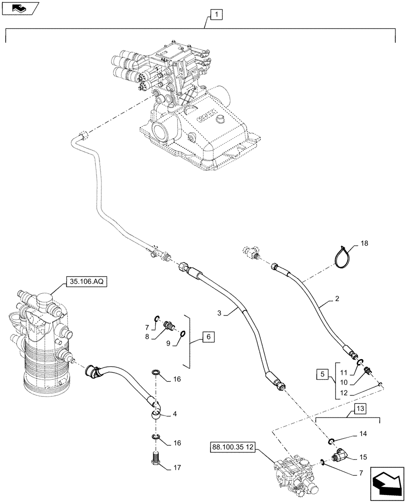 Схема запчастей Case IH MAXXUM 110 - (88.100.35[13]) - DIA KIT - 2 MECHANICAL MID MOUNTED VALVES FOR CCLS - DELIVERY AND PILOT PIPES (88) - ACCESSORIES