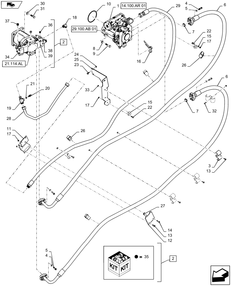 Схема запчастей Case IH 9230 - (29.100.AO[03]) - HYDROSTATIC PUMP, HYDRAULIC SYSTEM, DRIVE, VARIABLE VOLUME PUMP MODELS (29) - HYDROSTATIC DRIVE