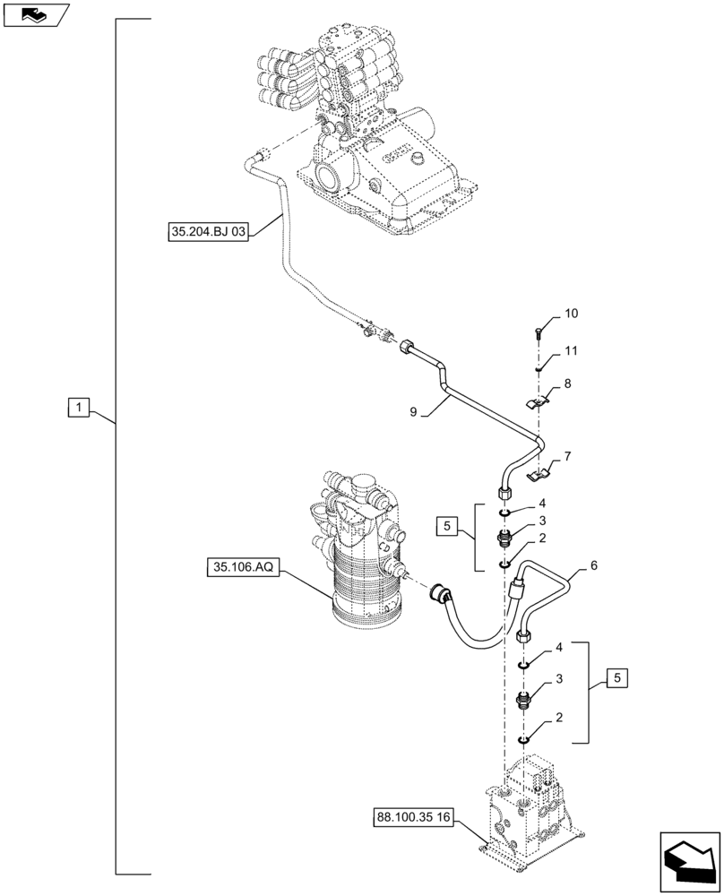 Схема запчастей Case IH MAXXUM 125 - (88.100.35[17]) - DIA KIT - 2 ELECTRONIC MID MOUNTED VALVES - DELIVERY AND DISCHARGE PIPES (88) - ACCESSORIES