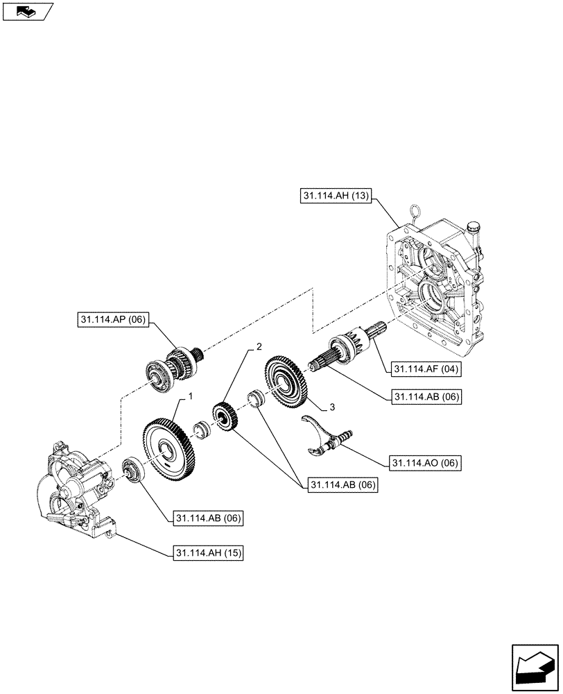 Схема запчастей Case IH FARMALL 115C - (31.114.AT[06]) - VAR - 743594 - PTO 540/1000 RPM, HYDRAULIC, DRIVEN GEAR - ISO (31) - IMPLEMENT POWER TAKE OFF