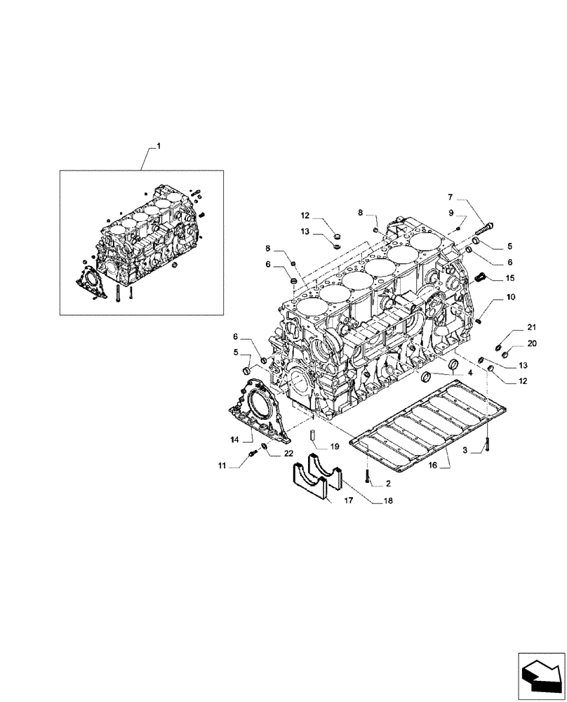 Схема запчастей Case IH F2CFA613A E001 - (10.001.AB[01]) - CYLINDER BLOCK (10) - ENGINE