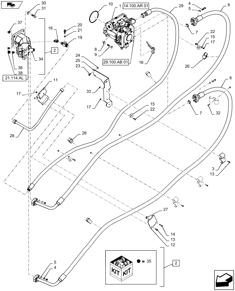 Схема запчастей Case IH 7230 - (29.100.AO[01]) - HYDROSTATIC PUMP, HYDRAULIC SYSTEM, DRIVE (29) - HYDROSTATIC DRIVE