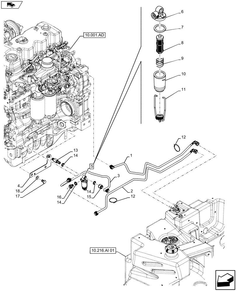 Схема запчастей Case IH MAXXUM 110 - (10.216.BA) - VAR - 391199 - FUEL LINE (10) - ENGINE