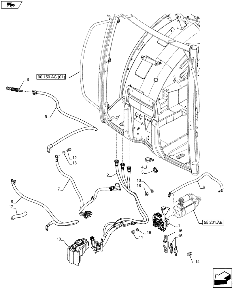 Схема запчастей Case IH MAXXUM 120 - (55.302.AV[02]) - VAR - 330798 - BATTERY CABLES (55) - ELECTRICAL SYSTEMS