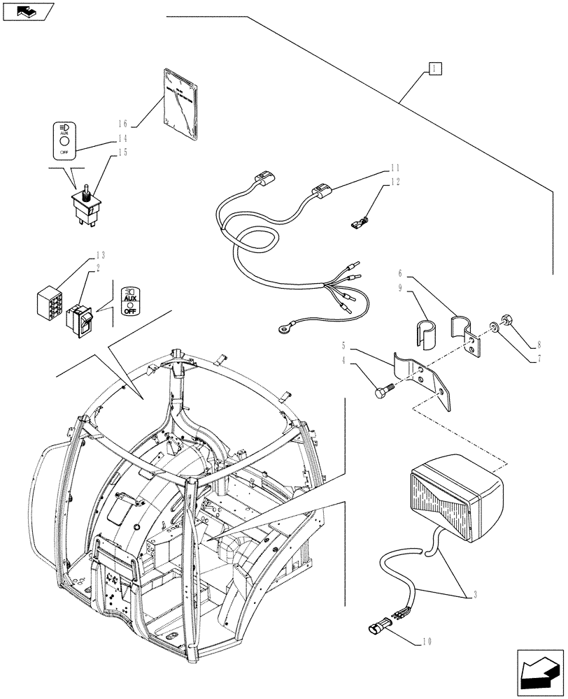 Схема запчастей Case IH MAXXUM 140 - (88.100.55[02]) - DIA KIT - FRONT HEADLIGHTS KIT FOR GRABRAILS FOR DRIVING ON THE RH SIDE (88) - ACCESSORIES