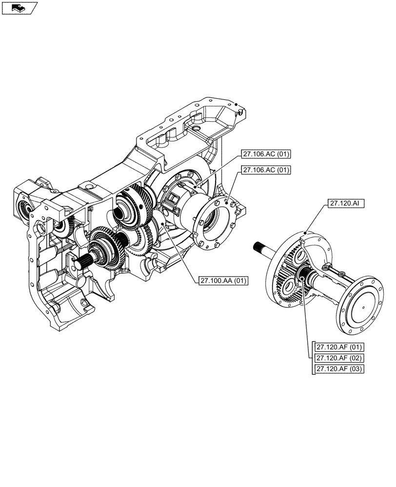 Схема запчастей Case IH MAXXUM 120 - (27.000.00) - SECTION INDEX - REAR AXLE SYSTEM (27) - REAR AXLE SYSTEM