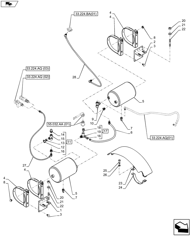 Схема запчастей Case IH MAXXUM 110 - (33.224.AF[01]) - VAR - 332727, 332737 - PNEUMATIC TRAILER BRAKE - TANKS AND LINES (33) - BRAKES & CONTROLS