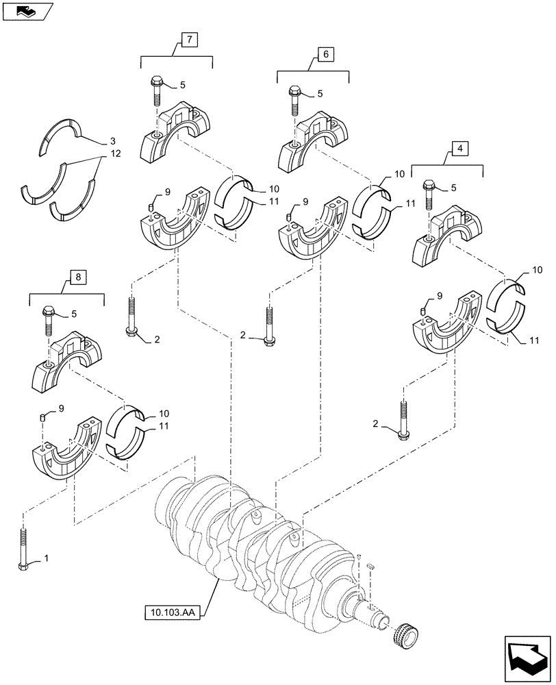 Схема запчастей Case IH SR130 - (10.103.AB) - CRANKSHAFT BEARING (10) - ENGINE