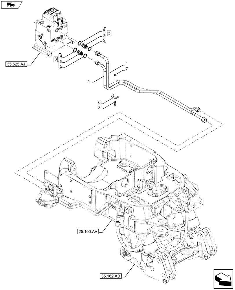 Схема запчастей Case IH MAXXUM 110 - (35.162.AG) - VAR - 332355, 332926 - CYLINDER SUPPLY LINES (35) - HYDRAULIC SYSTEMS