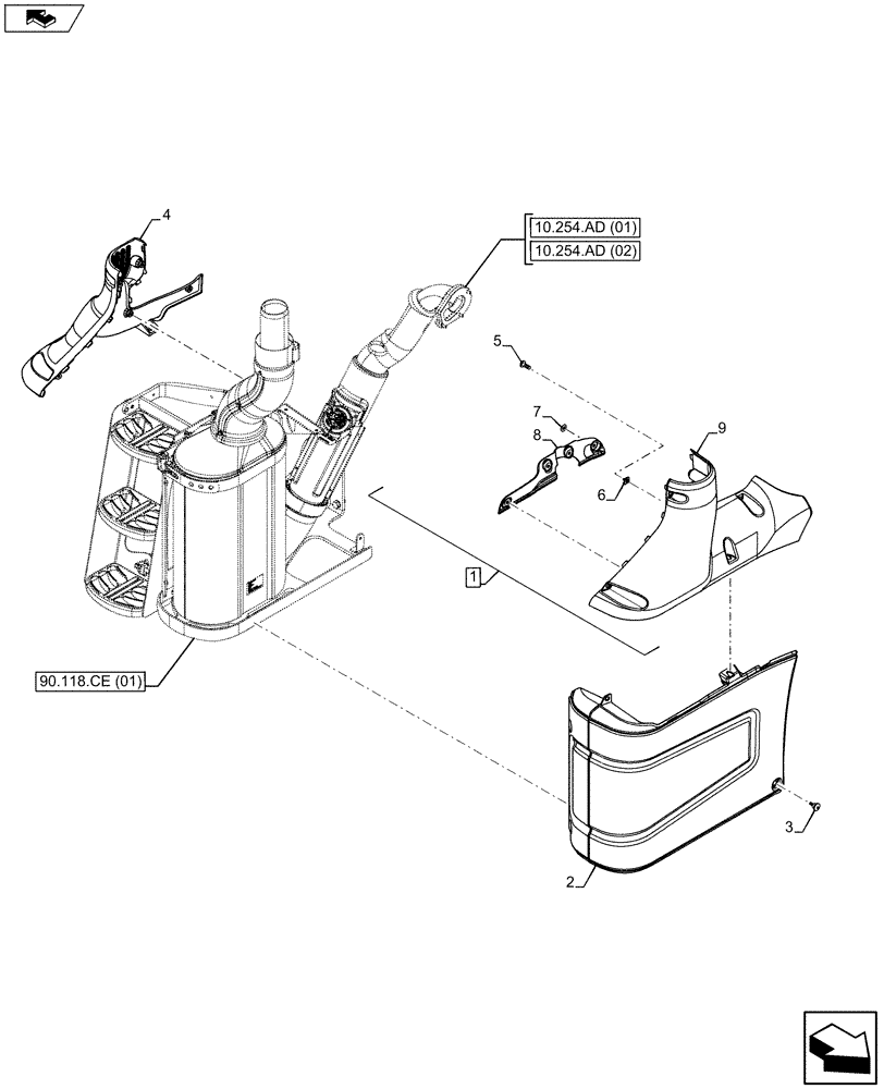 Схема запчастей Case IH MAXXUM 110 - (10.254.AD[04]) - VAR - 743702 - EXHAUST SYSTEM PIPE, COVER (10) - ENGINE