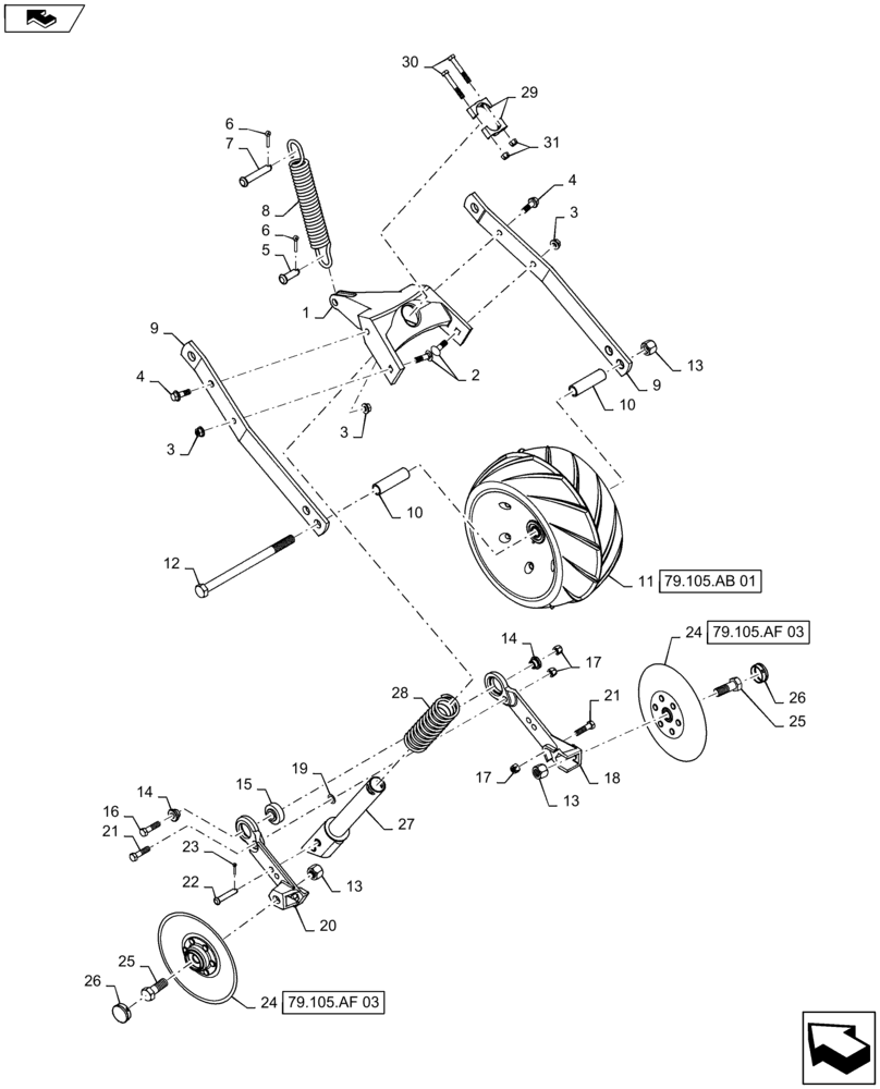 Схема запчастей Case IH 1225 EARLY RISER - (79.105.AF[02]) - CLOSING ASSEMBLY LEFT (79) - PLANTING