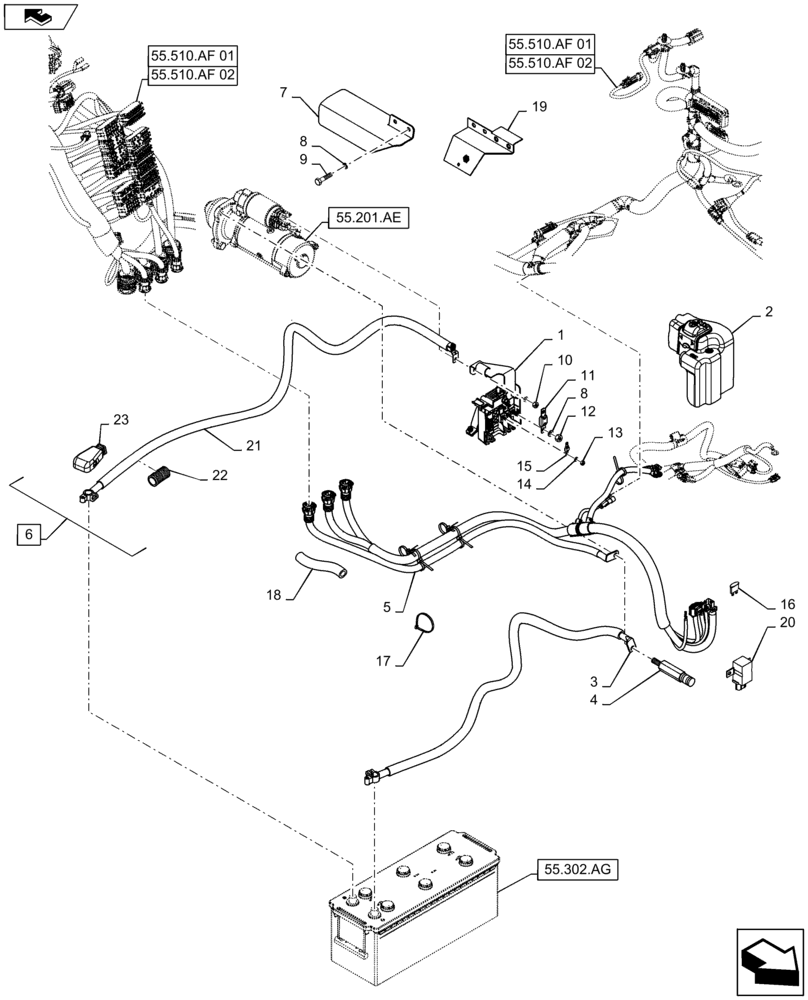 Схема запчастей Case IH MAXXUM 110 - (55.302.AV) - VAR - 330798 + STD - BATTERY CABLES (55) - ELECTRICAL SYSTEMS