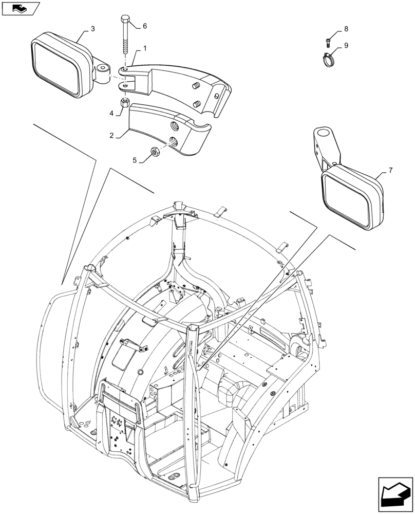 Схема запчастей Case IH MAXXUM 120 - (55.404.BS[02]) - VAR - 330784, 330786, 743717 - 8 WORKLAMPS - FRONT GRABRAIL WORKLIGHTS (55) - ELECTRICAL SYSTEMS