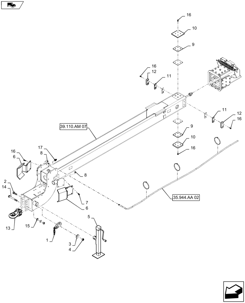 Схема запчастей Case IH 1245 - (39.110.AM[06]) - FRONT FRAME HITCH FOR 12/30 (39) - FRAMES AND BALLASTING