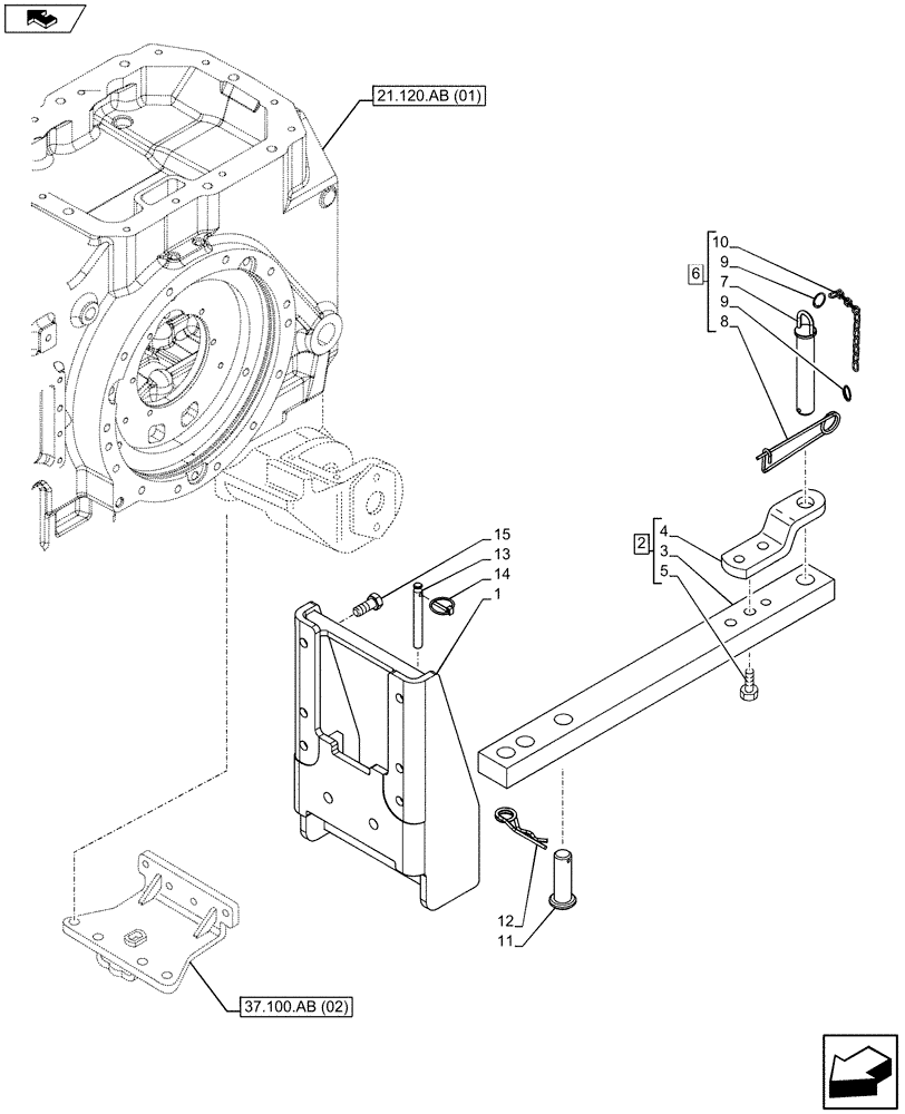 Схема запчастей Case IH MAXXUM 130 - (37.100.AB[04]) - VAR - 330937 - DRAWBAR SUPPORT (37) - HITCHES, DRAWBARS & IMPLEMENT COUPLINGS