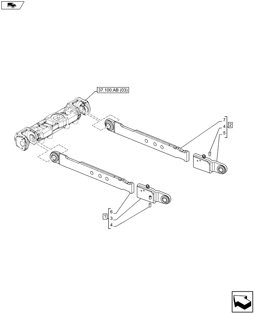 Схема запчастей Case IH MAXXUM 110 - (37.120.AO[02]) - VAR - 331970 - REAR 3 POINT HITCH, LOWER LINK (37) - HITCHES, DRAWBARS & IMPLEMENT COUPLINGS