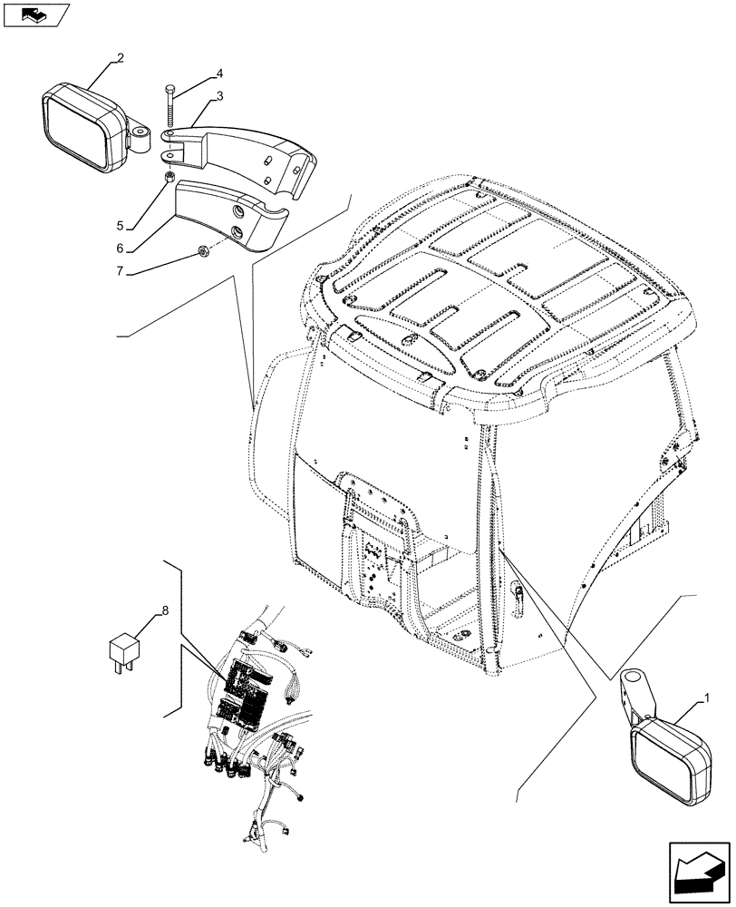 Схема запчастей Case IH MAXXUM 120 - (55.404.BS[04]) - VAR - 743717, 330786 - WORK LAMP, GRAB RAIL (55) - ELECTRICAL SYSTEMS