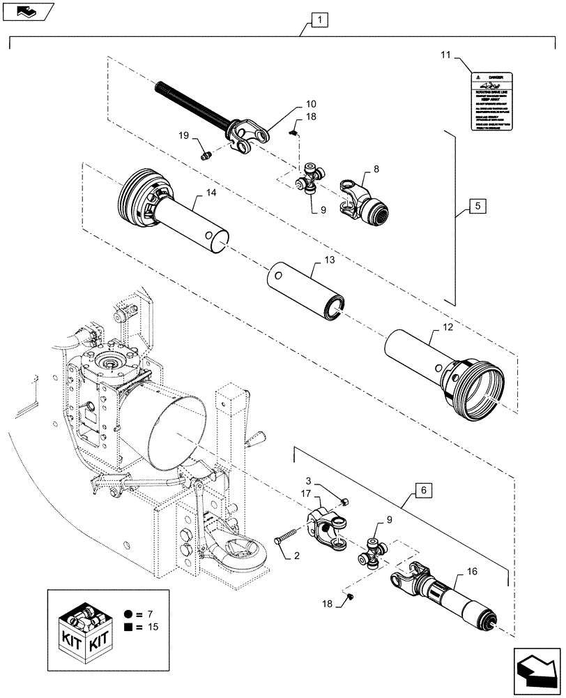 Схема запчастей Case IH 1245 - (31.201.AD[01]) - PTO DRIVE SHAFT 1-3/8" (31) - IMPLEMENT POWER TAKE OFF