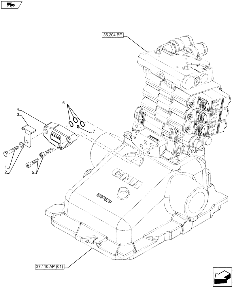 Схема запчастей Case IH MAXXUM 110 - (33.220.AM[02]) - VAR - 390711 - (MO) TRAILER BRAKE VALVE, COVER (33) - BRAKES & CONTROLS